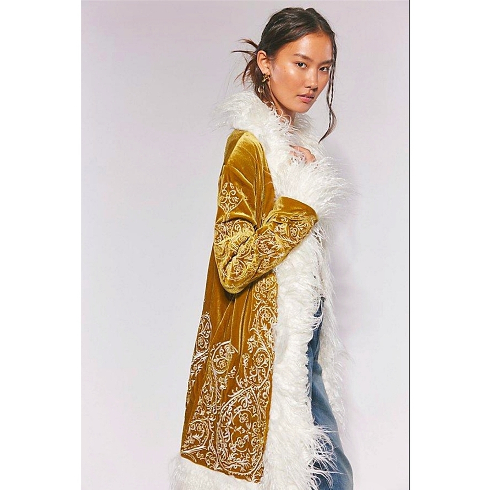 Free People Moon Glow Velvet Embroidered Penny Lane Fur Coat